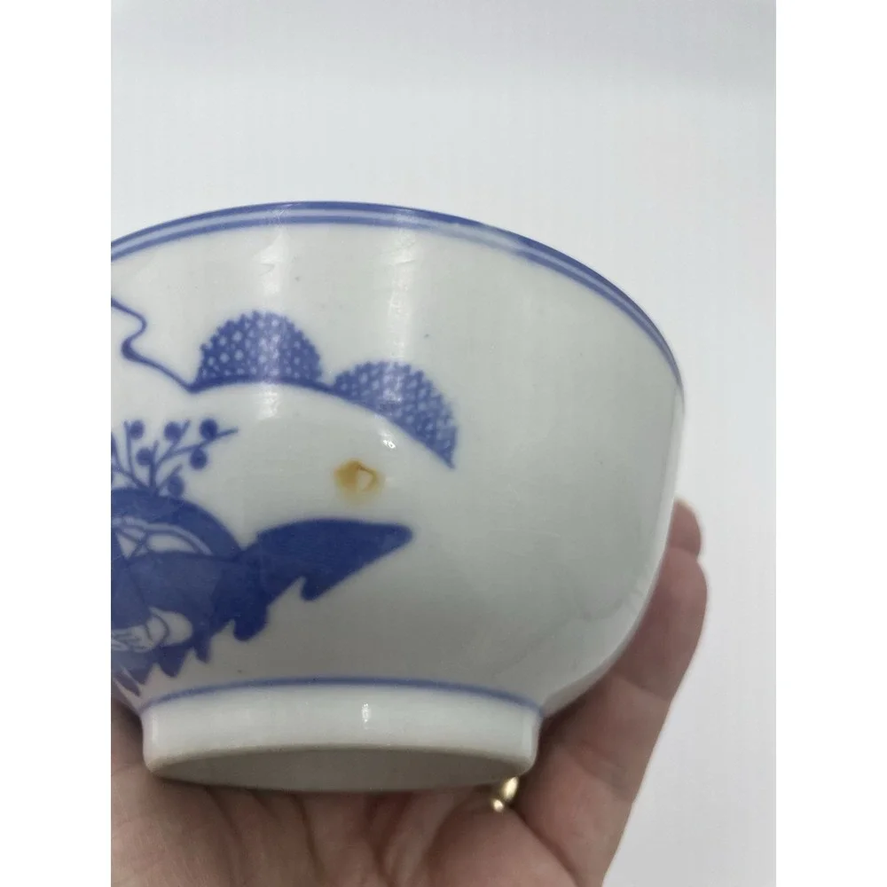 Set of 3 Antique Japanese‎ Chinese Asian Blue & White Rice Bowls